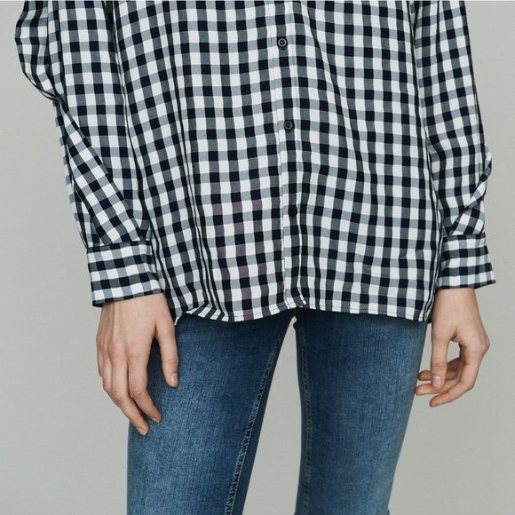 Maje Ruffled-Trim Checked Woven Shirt In Carreaux / Size 1 / Small Blouse - Picture 3 of 11